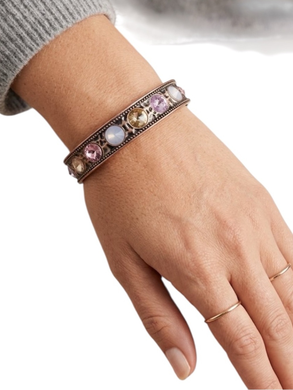 Heidi Klum Signed Multicolor Rhinestone Crystal Hinged Bangle Art Deco bracelet